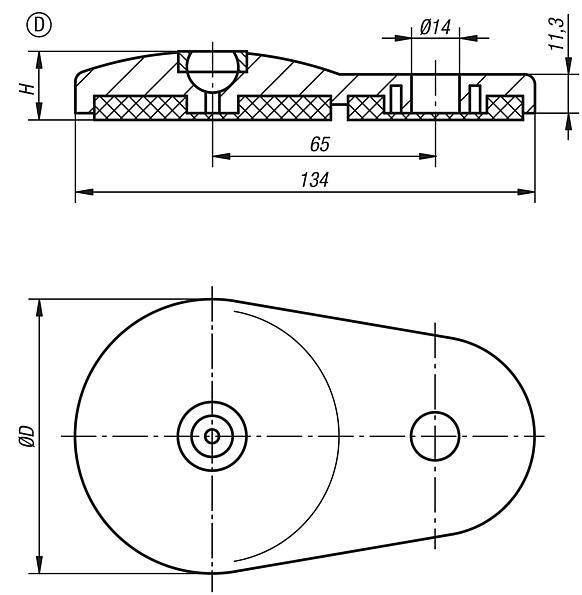 Swivel feet plates extended, die-cast zinc, Form D