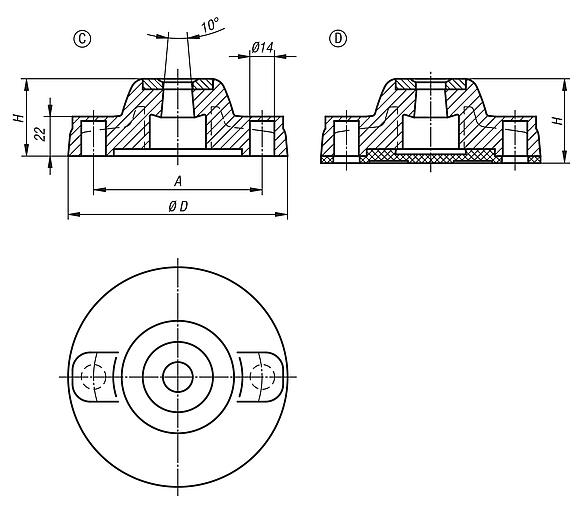 Levelling feet plates, plastic, heavy-duty version