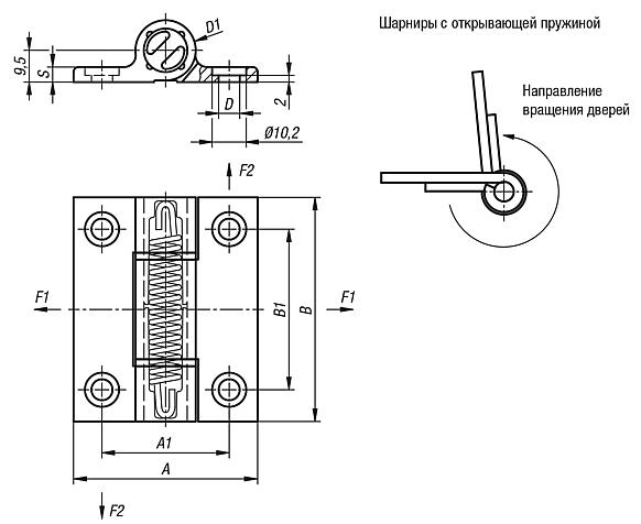 Шарниры пружинные зажимные из алюминиевого профиля 0,7 Нм, пружина разжата