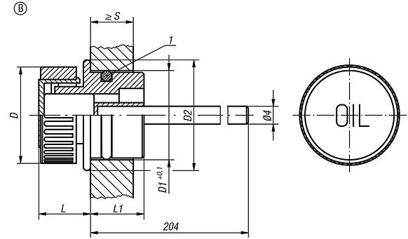 Press-in plugs with dipstick, Form B, with vent