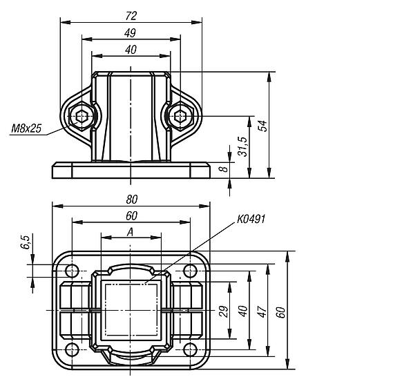 Tube clamps, base, plastic