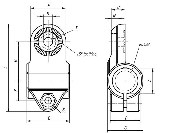 Tube clamps swivel half, sunken teeth, plastic