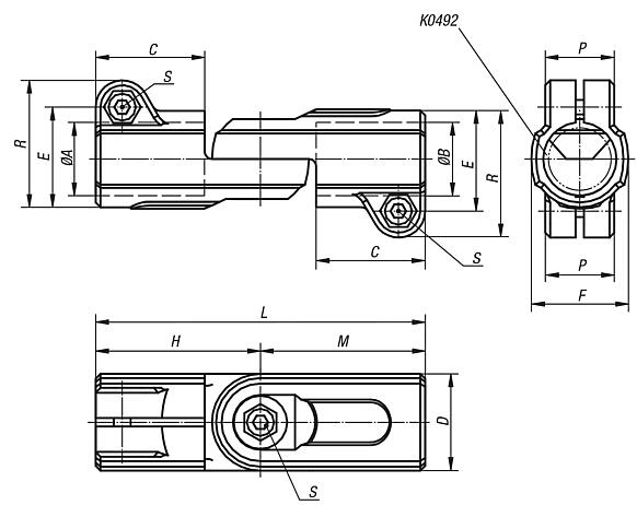 Tube clamps, swivel, plastic