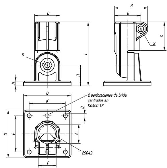 Conectores para tubos, pies articulados plástico