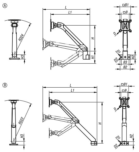 Supports d’écran en aluminium, réglables en hauteur 4 ou 5 axes