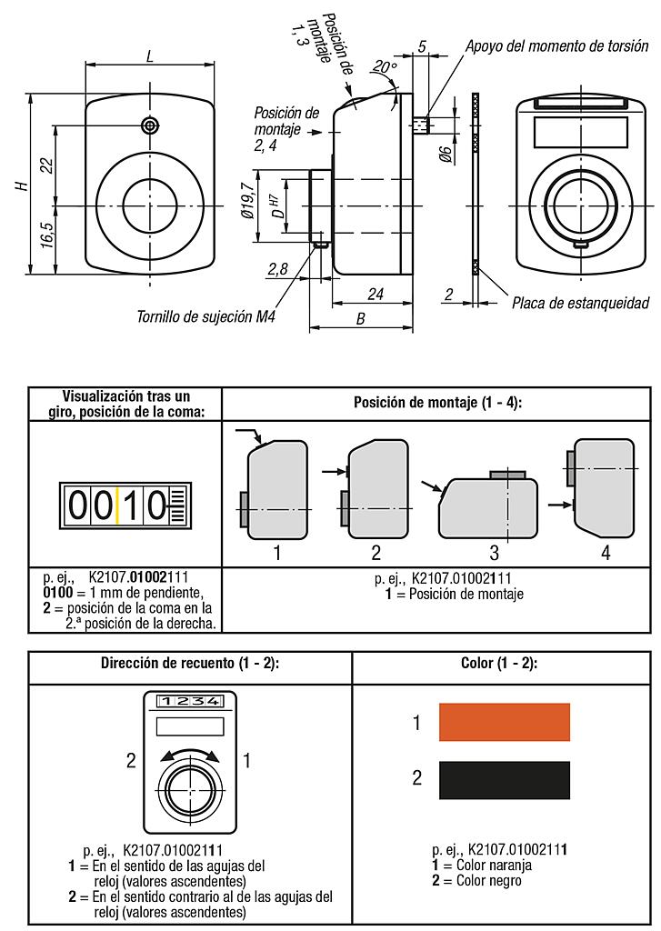 Indicador de posicionamiento con árbol hueco de acero inoxidable