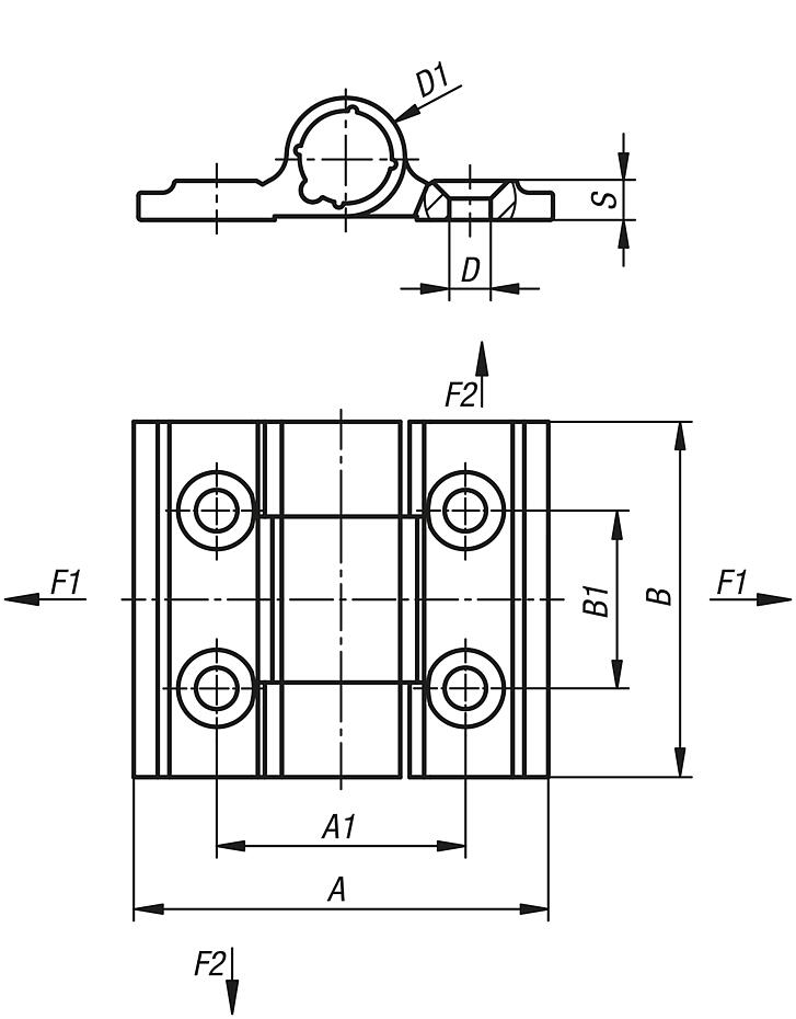 Spring hinges aluminium profile tension spring hinges, 0.20 Nm, without spring