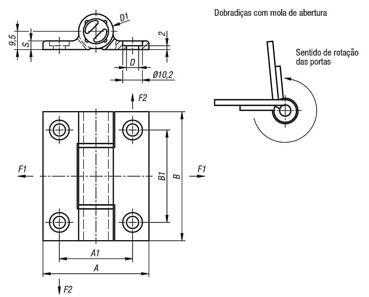 Dobradiças de mola Dobradiças com mola de tração e perfil em alumínio 0,35 Nm, mola de abertura