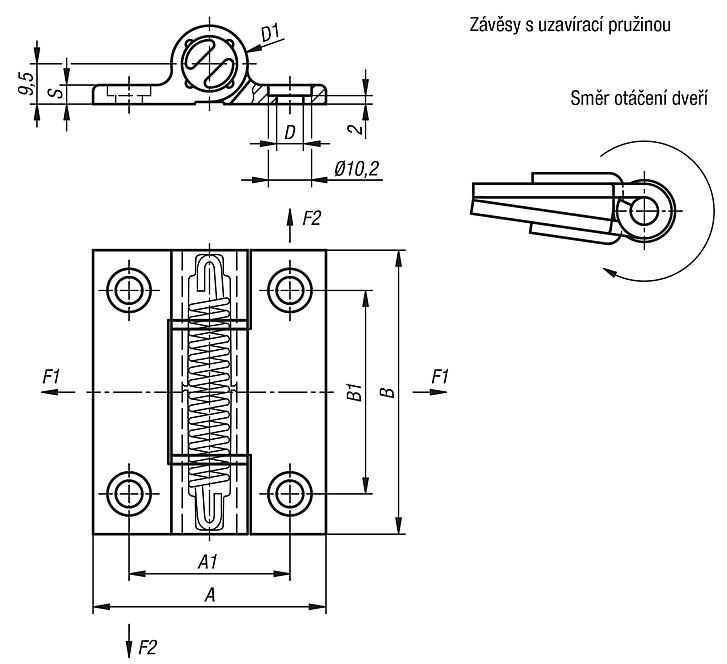 Tažné pružinové závěsy na hliníkový profil 1,3 Nm, pružina uzavírací