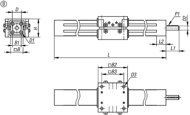 Unità lineari di forma quadrata in alluminio, forma B