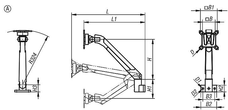 Monitor bracket, aluminium, height adjustable
4 or 5 axis, Form A, 4 axis