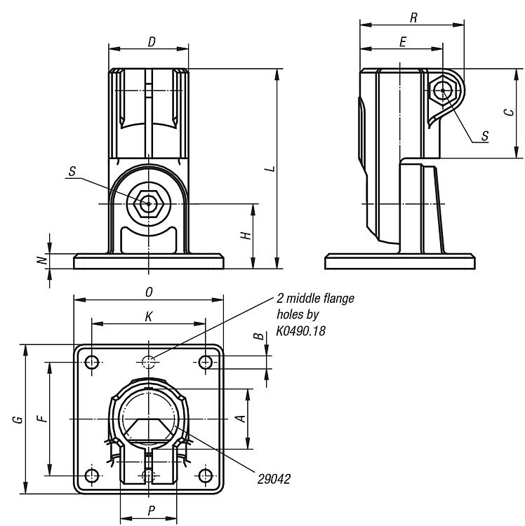 KIPP - Tube clamps base, aluminium with ball joint, Form B