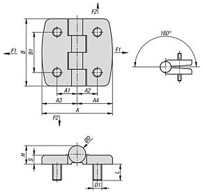 Hinges, stainless steel
with fastening screws