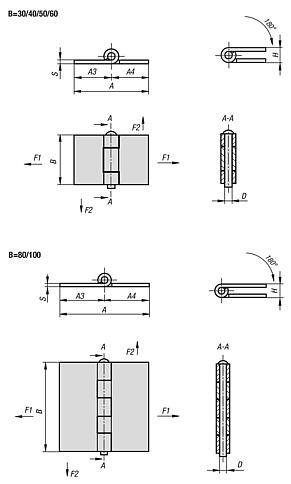 Charnières en acier ou en inox soudables