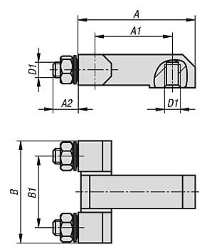 Block hinges with fastening nuts, long version