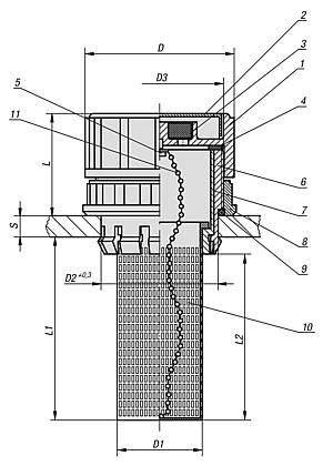 Filler necks, plastic with fastening nut