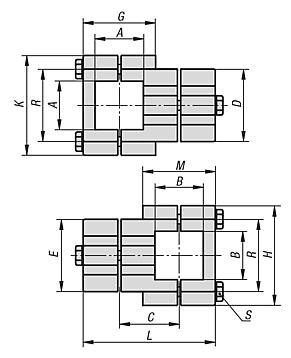 Tube clamps, cross, aluminium