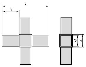 Square tube connectorsfour-way, flat