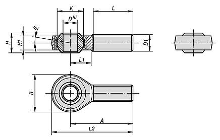 Rod ends with plain bearing external thread, steel, DIN ISO 12240-1, maintenance-free