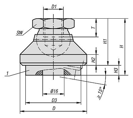 Base articulada con amortiguador de vibraciones