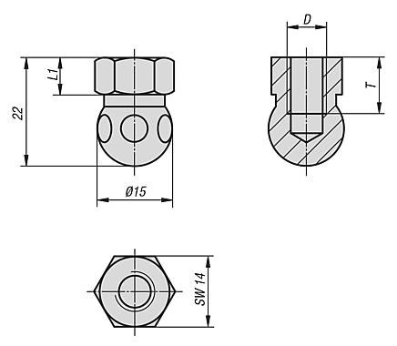 Swivel feet ball joints with internal thread