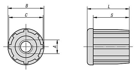 Tube inserts roundwith tapped bush