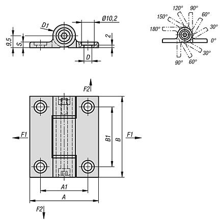 Hinges aluminium, with detent