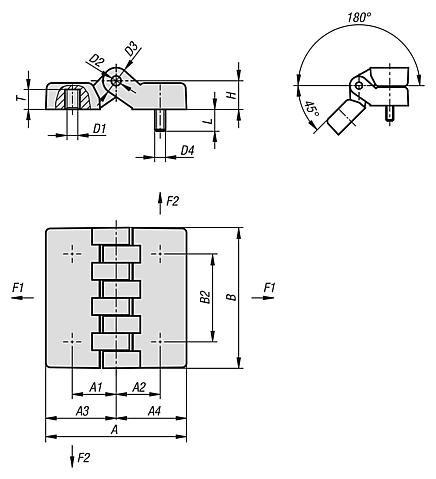 Charnière en plastique avec insert et vis de fixation
