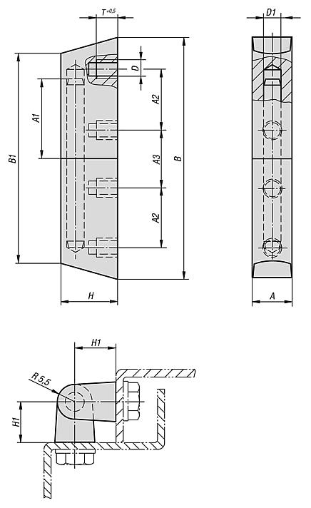 In-line hinge stainless steel lift-off, screw-on