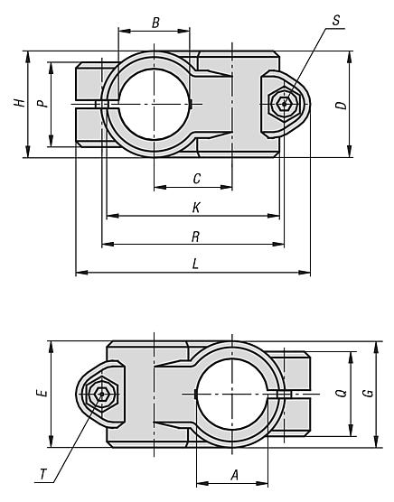 Tube clamps, cross, aluminium