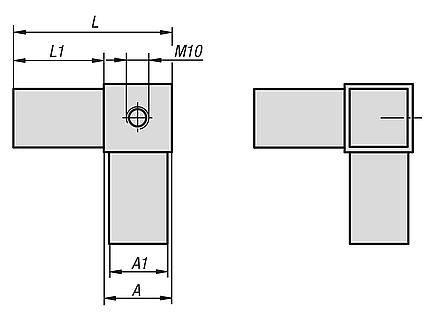 Square tube connectorsthree-way with tapped hole