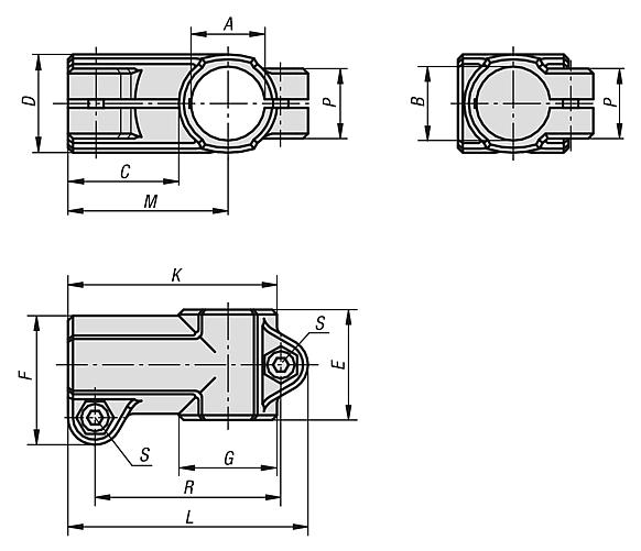 Tube clamps T-angle aluminium