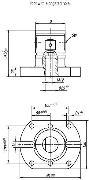 UNILOCK 5-axis basic module system size 80 mm, foot with elongated hole