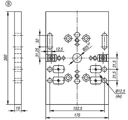 Placa de base para morsa autocentrante, Forma B