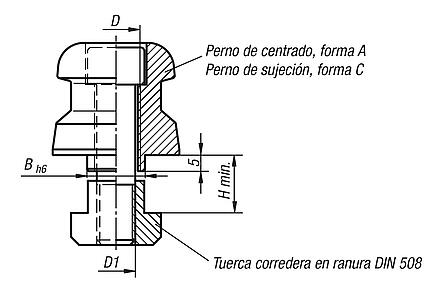 Perno de sujeción de centrado de ranura en T UNILOCK tamaño de sistema 80 mm