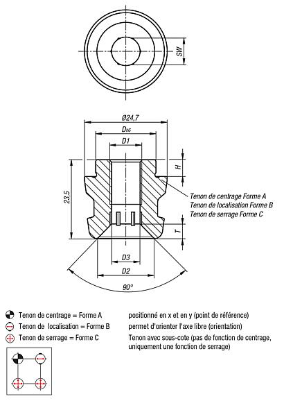 Tenon de serrage UNILOCK à pas de 50 mm