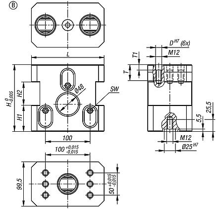 Module de base 5 axes UNILOCK DUO forme B taille du système 80 mm
