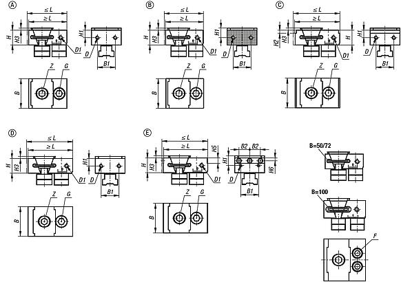Wedge clamps with fixed jaw for multi-clamping system