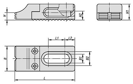 Toe stops, steel, adjustable, stepped with serrated jaw face
