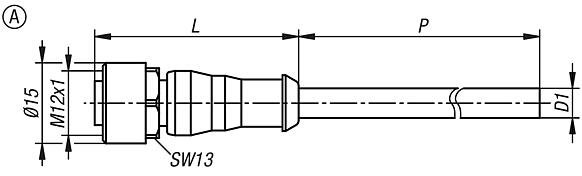 Connectors bush M12x1, with screw lock, Form A, straight bush