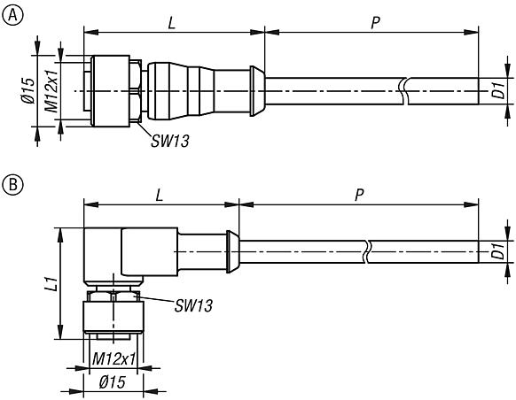 Connectors bush M12x1 with screw lock