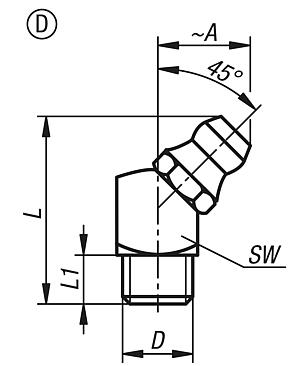 Grease nipples conical head DIN 71412, Form D, 45°, square