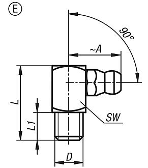 Grease nipples conical head DIN 71412, Form E, 90°, square