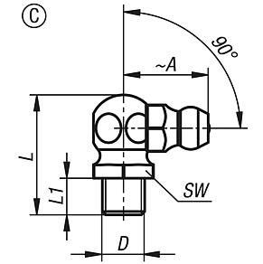Graisseur, forme conique, suivant DIN 71412, forme C, coude à 90°, hexagonal