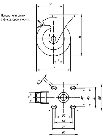 Направляющие ролики из листовой стали, с функцией stop fix, со стандартными цельнолитыми резиновыми шинами, усиленная конструкция