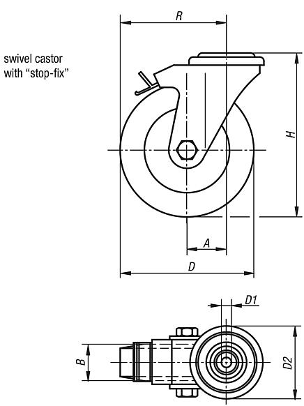 Swivel castors with stop fix