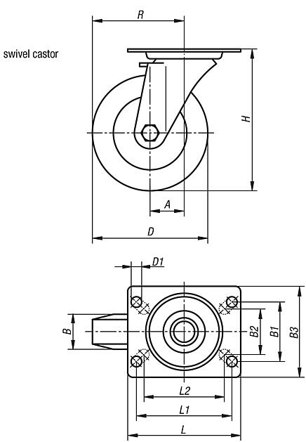 Swivel castors, stainless steel with polyamide wheels, standard version