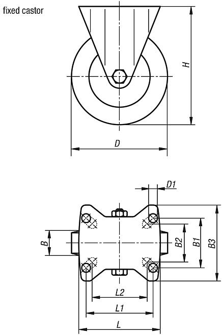 Fixed castors for sterile areas