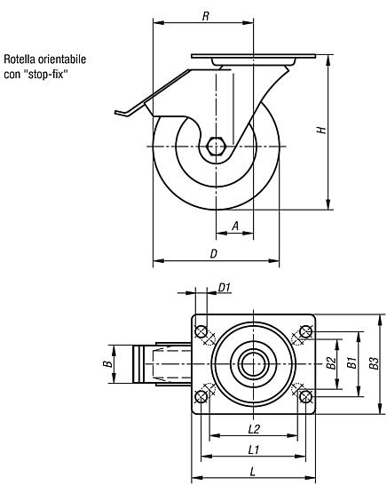 Rotella orientabile con stop fix per ambienti igienici
