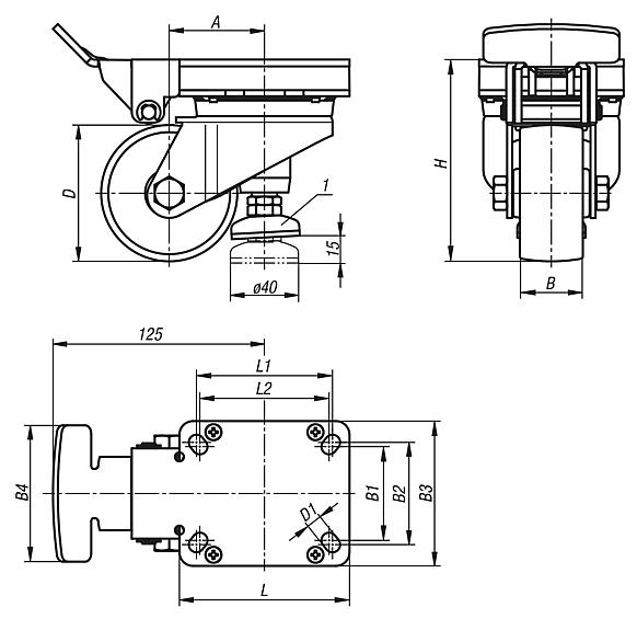 Elevating castors with integrated machine foot